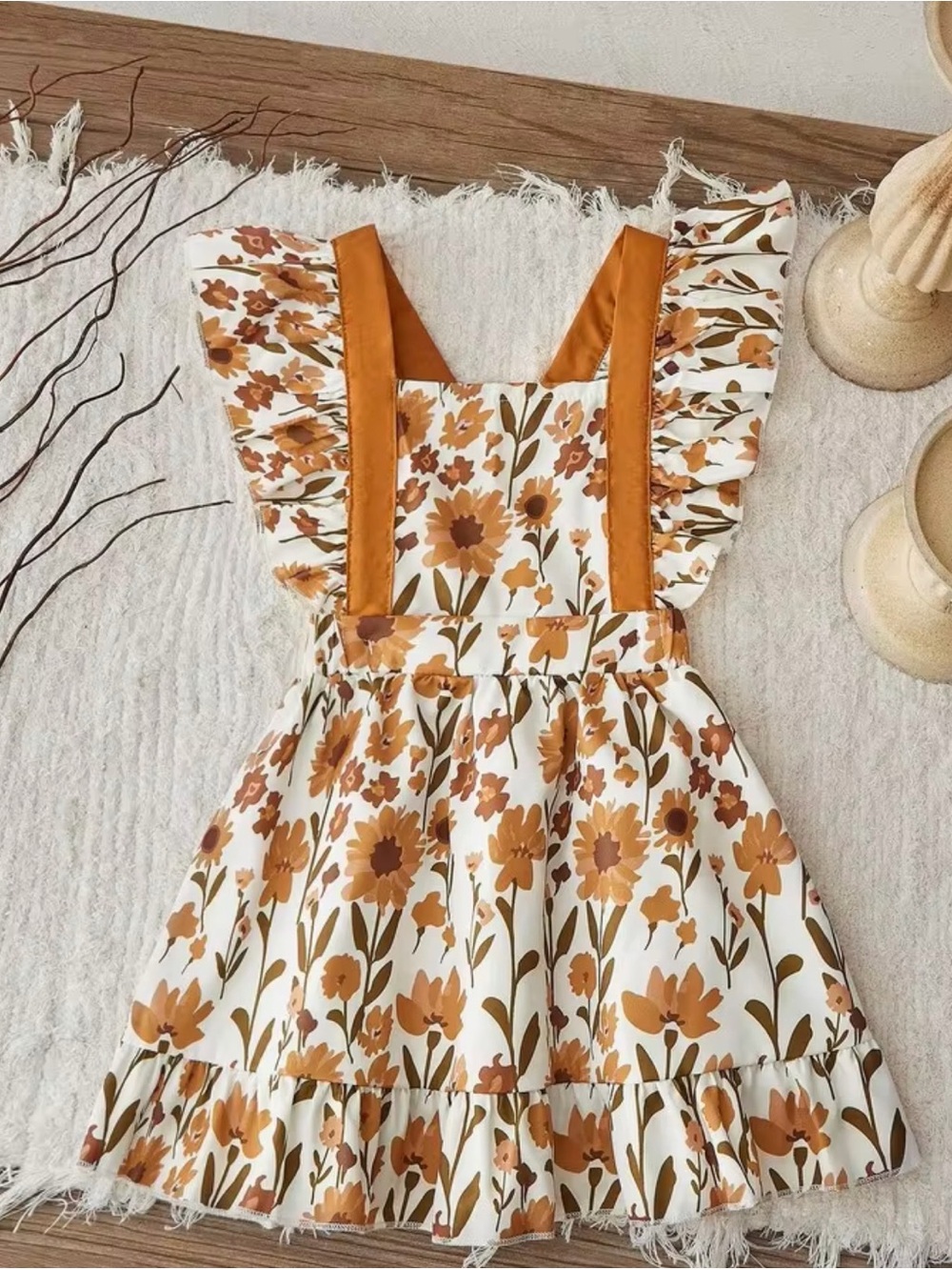SHEIN Girls Floral Print Ruffle Trim Overall Dress Size 130